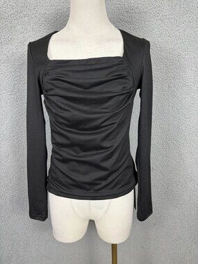 Keepbeauty Women's Two Layers Fitted Ruched Square Neck Tops Med Black NWT